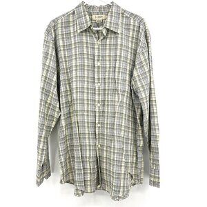 J.Crew Linen & Cotton Mens Large Button Front Plaid Shirt